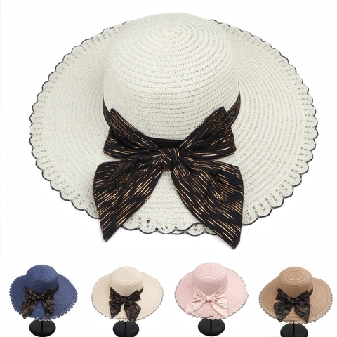 Cappello Da Sole In Paglia A Tesa Larga Da Donna Pieghevole In Paglia Di Carta Spiaggia Vacanze Con Fiocco A Righe