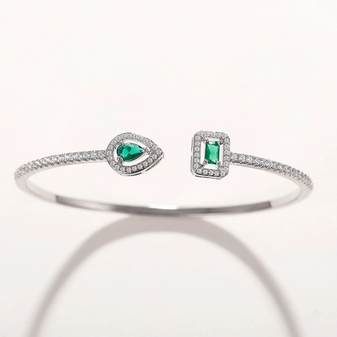 Koperen Zirkonia Verstelbare Armband Open Manchet Elegant Sieraad Met Peer En Rechthoekige Steen