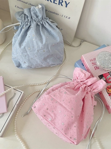Borsa A Secchiello In Tela Con Stampa Stellata E Coulisse Con Tracolla Di Künstliche Perle Borsa A Tracolla Dolce