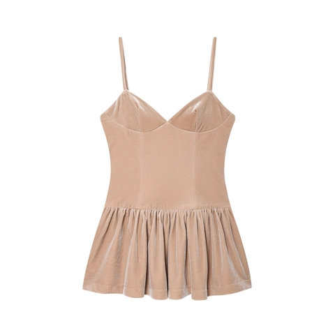 Vestido Mini De Terciopelo Con Tirantes Finos Cuello En V Dobladillo Plisado Sin Mangas Elegante Fiesta Cóctel Mujer