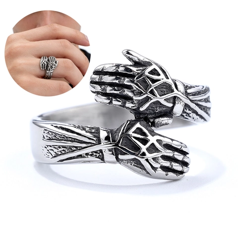 Anello Abbraccio Mani Vintage Acciaio Inossidabile Stile Punk Gotico Per Uomo Accessori Gioielli Retro