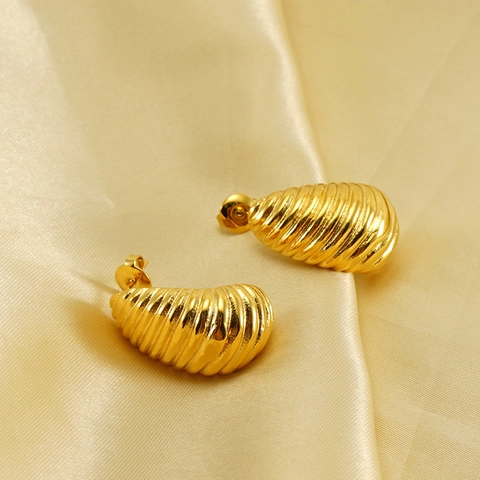 Croissant Hoop Earrings Stainless Steel 18K Gold Plated Ribbed Spiral Vintage Geometric For Women