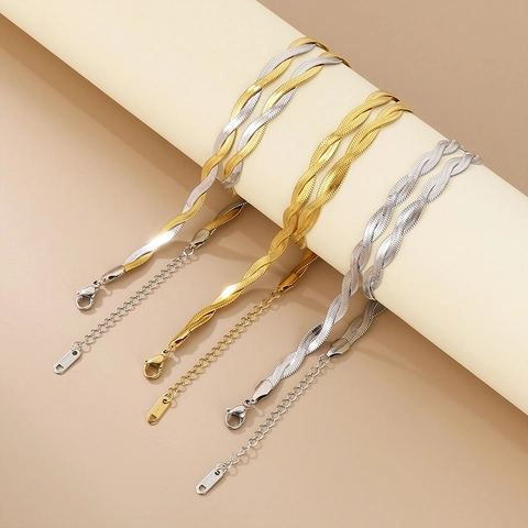Collana E Bracciale Catena Serpente Intrecciata Torta Acciaio Inossidabile Gioielli In Metallo Regolabili Unisex