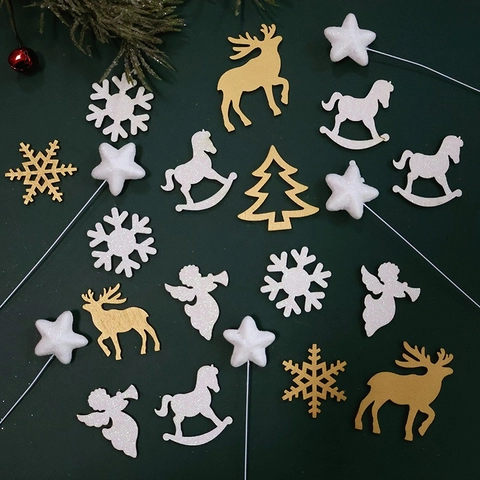 Christmas Tree Hanging Ornaments Wooden Slices Glitter Elk Snowflake Angel Star Shapes DIY Festive Decor Accessory