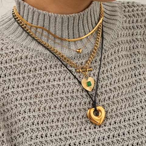 Herz Anhänger Halskette Edelstahl Vergoldet Mehrlagig Muschel Künstliche Perle Zirkon Schmuck Für Damen Tägliches Mode Geschenk
