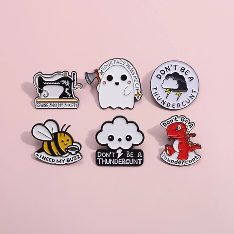 Juego De Broches De Esmalte De Dibujos Animados Aleación Laca Lemas Fantasma Dinosaurio Abeja Para Decoración Ropa Bolsos Sombreros