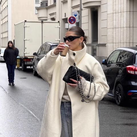 Women Long Woolen Texture Coat Oversized Stand Collar Single Breasted Loose Winter Outerwear British Style Minimalist