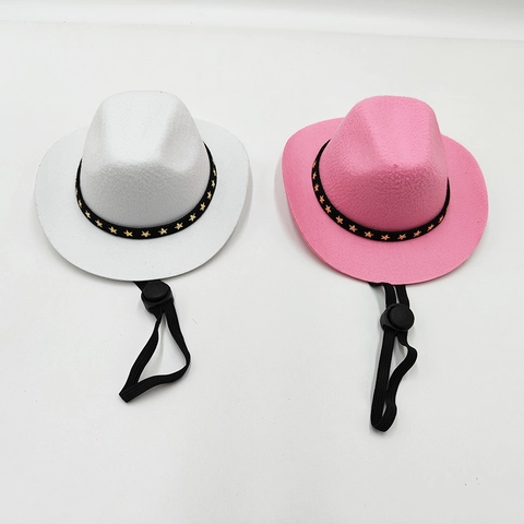 Mini Western Cowboy Hat Felt Adjustable Chin Strap Pet Dog Cat Party Costume Headband
