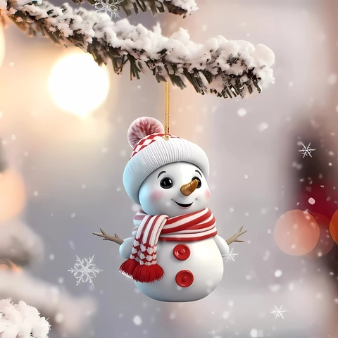 Addobbo Appeso Pupazzo Di Neve Di Natale Acrilico Decorazione Albero Cartone Animato Rosso Bianco