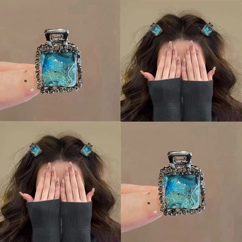 Mini Quadratische Haarklammer Gletscherblau Harz Legierung Strass Haarnadel Elegante Styling Tool Für Frauen Mädchen