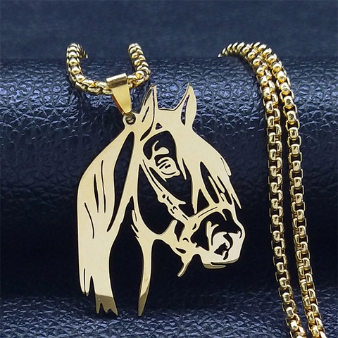 Horse Head Pendant Necklace Stainless Steel Hollow Animal Jewelry Trendy Hip Hop Accessory For Men Women