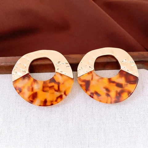 Retro Geometric Hollow Round Dangle Earrings Hammered Alloy Acrylic Resin 925 Sterling Silver Earring Post Women