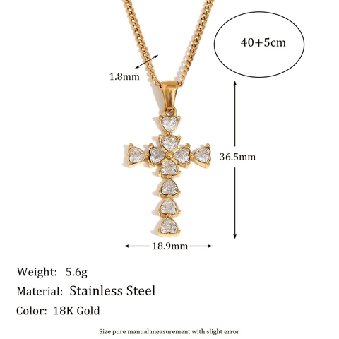 Collana Con Pendente A Croce In Acciaio Inossidabile Da Donna Con Intarsio Di Zircone Cuore Goccia D'acqua Oro 18K
