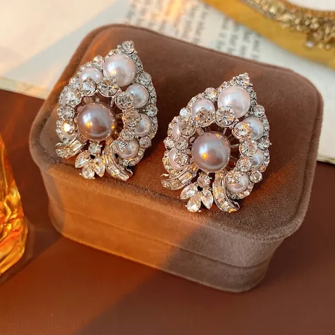 Vintage Kunstperlen Straß Cluster Ohrringe Mit Silbernem Ohrstecker Retro Barock Palast Stil Für Damen