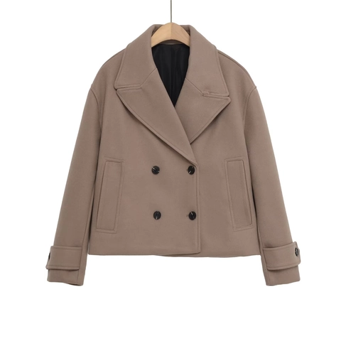 Dames Korte Wollen Jas Double Breasted Revers Lange Mouwen Mode Casual Jack Najaar Winter Bovenkleding