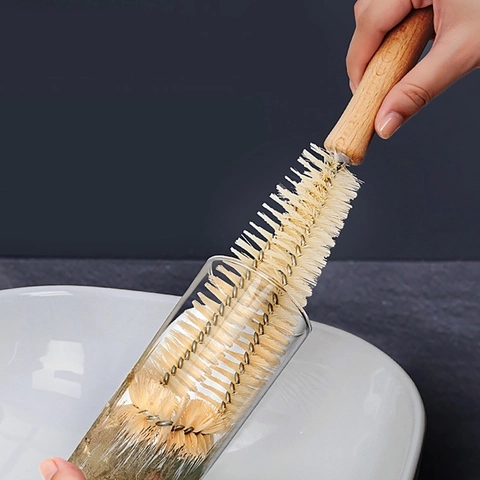 Long Handle Wooden Bottle Brush For Cup Cleaning Kitchen Kettle Scrubber With Hanging Hook Narrow Neck Bottle Cleaner