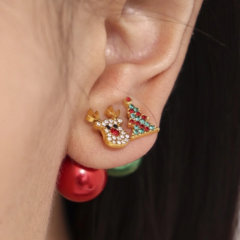 Christmas Earrings Stainless Steel Zircon Enamel Festive Tree Reindeer Happy Letter Jewelry Accessories For Women