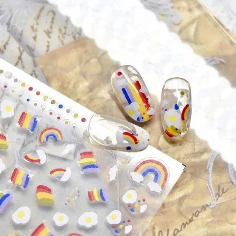 Adesivi Unghie 577 Arcobaleno Nuvole Ultra Sottili Flessibili Rilievo 5D Design Cartone Animato Per Manicure Fai Da Te