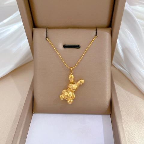 Bunny Pendant Necklace Stereo Rabbit Gold Plated Stainless Steel Clavicle Bead Chain Jewelry For Women Girls