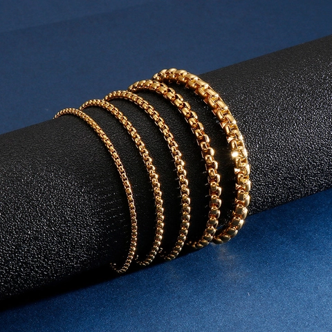 Bracelet À Mailles Carrées En Acier Inoxydable Bijoux De Mode Minimaliste Pour Hommes Femmes Plaqué Or Argent Trendy