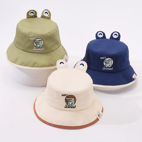 Chapeau Bob Dinosaure de Dessin Animé pour Enfants Cordon Coupe-vent Réglable en Coton Chapeau de Soleil pour Garçons Filles Extérieur Voyage