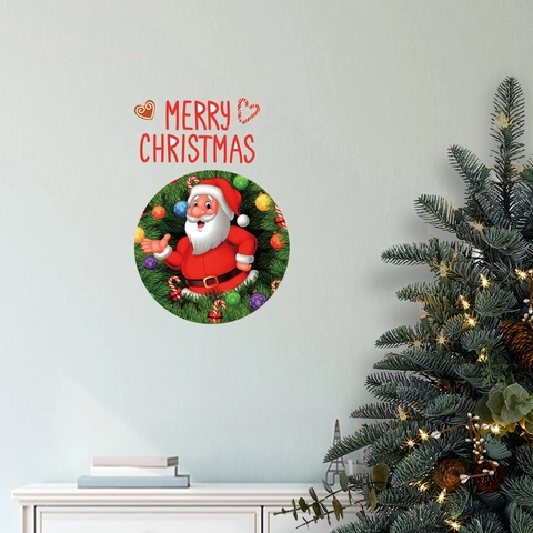 Christmas Wall Sticker Santa Claus Wreath Decal Self Adhesive PVC Festive Window Glass Decoration Home Decor