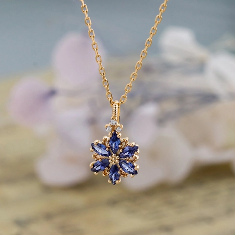 Pendentif Flocon Fleur en Argent Sterling S925 Plaqué Or 14K Zircon Tanzanite Opale Pendentif Seul Sans Chaîne Femme
