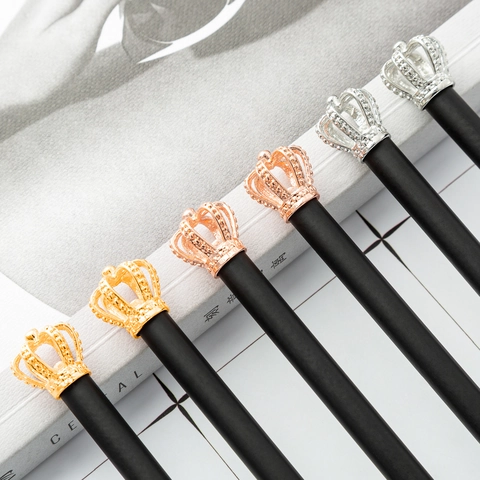 Black Wooden HB Pencils With Crown Top Office School Writing Stationery Gold Silver Rose Gold Crown Pencils