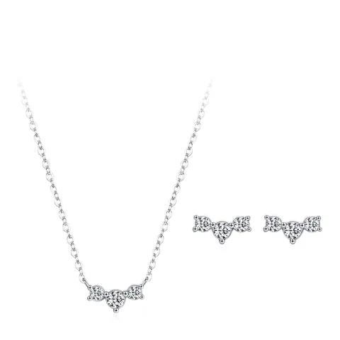 S925 Sterling Silver Zirconia Jewelry Set Cute Candy Style Three Stones Earrings And Necklace For Women Minimalist Fashion Accessories