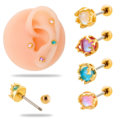 Colorful Zircon Ear Cartilage Stud Earrings Stainless Steel Screw Back Helix Piercing Jewelry For Women Fashion Double Headed Ball
