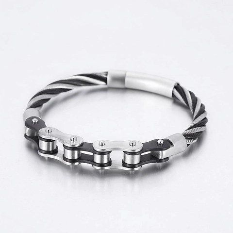 Pulsera De Cable Trenzado Con Cadena De Bicicleta De Acero Inoxidable Joyería Biker Punk Industrial Para Hombres