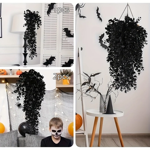 Pianta Sospesa Di Eucalyptus Nero Artificiale Decorazione Di Halloween Plastica Fogliame Finto Gotico Ornamenti Per Feste