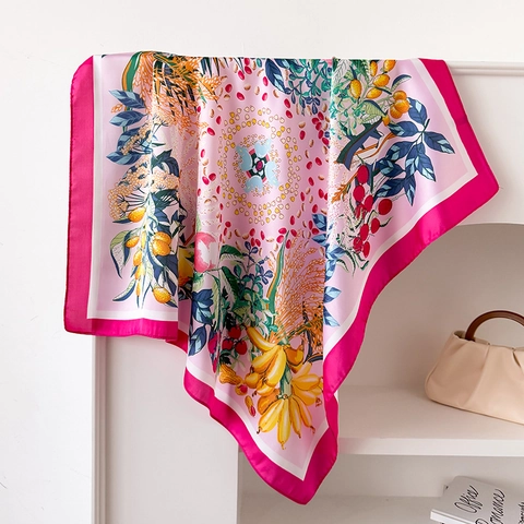 Vintage Bloemen Fruit Print Satijn Vierkante Sjaal Voor Vrouwen 70cm Elegante Polyester Bandana Hoofd Hals Sjaal Mode Accessoire