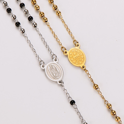 Collar Rosario De Acero Inoxidable 304 Colgante De Cruz Cadena De Cuentas En Y Joyería Religiosa Para Hombres Mujeres