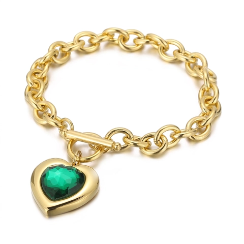 Bracciale In Acciaio Inossidabile Con Pendente A Cuore In Cristallo E Chiusura A Levetta Catena A Maglie Da Donna