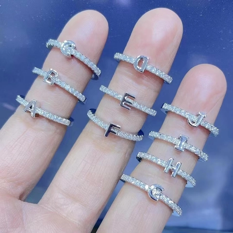 Initial Letter Ring Alphabet Copper Gold Plated Cubic Zirconia Minimalist Fashion Jewelry Women