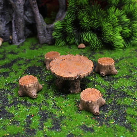 Muebles En Miniatura Para Jardín De Hadas Mesa Y Sillas De Tocón De Resina Adorno De Paisaje Para Macetas Regalo
