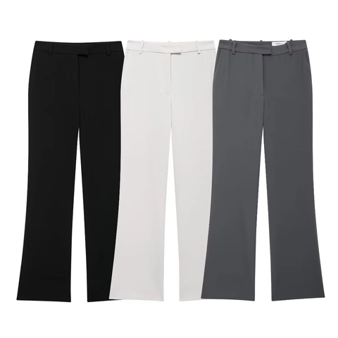 Pantalones De Traje Profesionales Para Mujer Cintura Media Micro Flare Pantalones Poliéster Oficina Elegante Negocios Formal