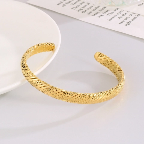 Cuff Bracelet Stainless Steel Twisted Rope Texture Retro C-Shape Open Adjustable Bangle For Women Minimalist Jewelry