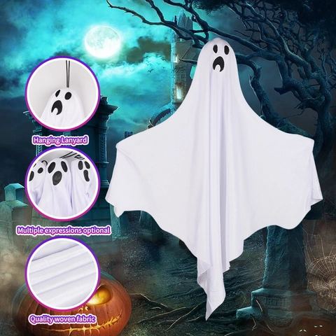 Hängende Geist Dekoration Kunststoff Stoff Weiß Gruselig Verschiedene Ausdrücke Für Halloween Party Veranda Außenbereich Dekor