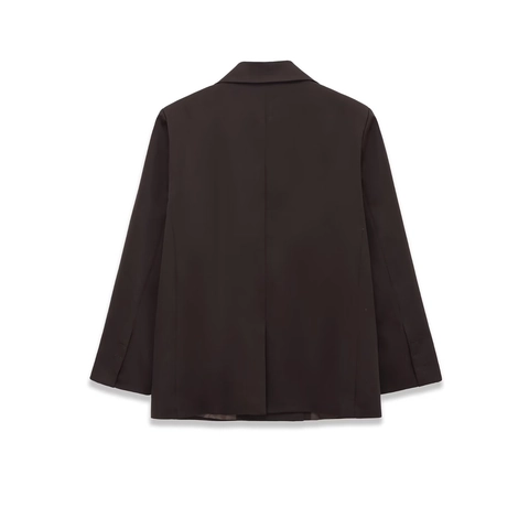 Women Blazer Jacket Single Breasted Chocolate Brown Solid Color Notched Lapel Office Casual Professional Long Sleeve Polyester