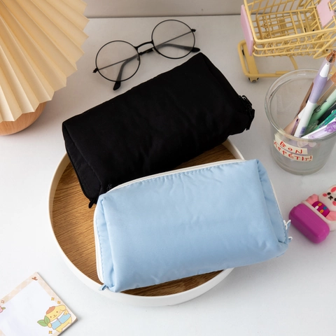 Minimalist Solid Color Pencil Case Large Capacity Polyester Zipper Stationery Bag With Mesh Interlayer For Students