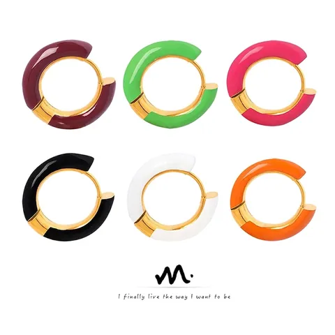 Bunte Emaille Creolen Titan Stahl Vergoldet Minimalistische Geometrische Runde Ohrringe Schmuck Für Frauen