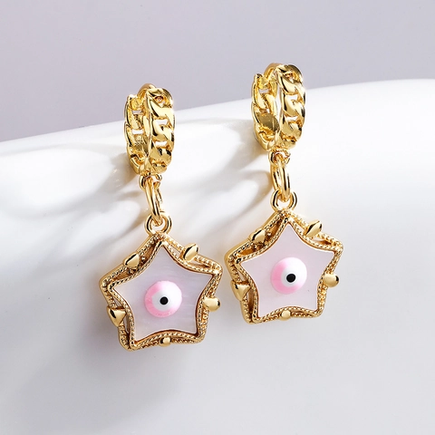 Ster Boze Oog Hanger Hoop Oorbellen 18K Verguld Koper Emaille Hemelse Boho Stijl Voor Dames