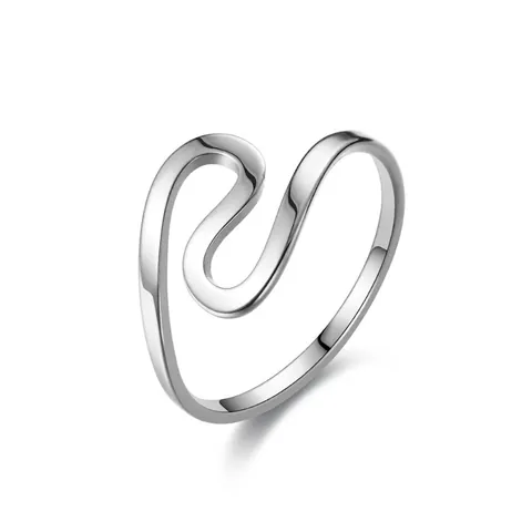 Elegant Wave Curved Ring Stainless Steel Minimalist S-Shape Polished Modern Jewelry For Women Non-Tarnish Smooth Band