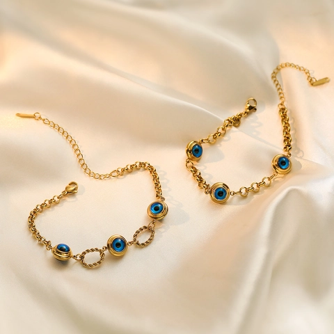 Evil Eye Charm Armband Vergoldeter Edelstahl Verstellbare Gliederkette Türkischer Schutz Modeschmuck Für Damen