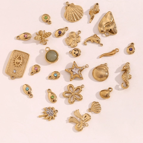 Stainless Steel Charms 14K Gold Plated DIY Jewelry Making Pendants For Necklace Bracelet Shell Sea Horse Bee Heart Star