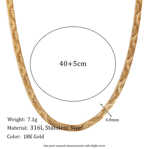 Herringbone Chain Necklace Bracelet 18K Gold Plated 316L Stainless Steel Flat Wave Embossed Minimalist Jewelry For Women
