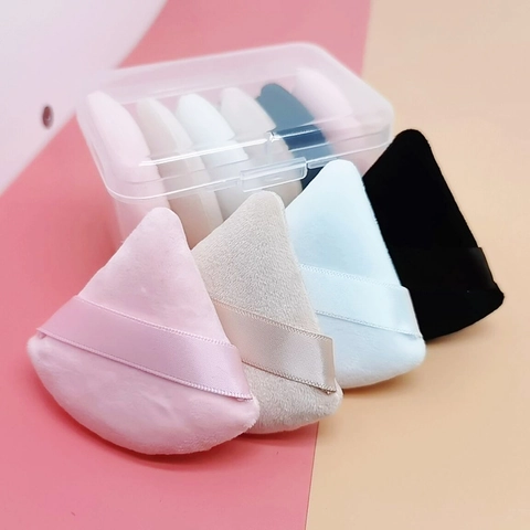 Triangle Makeup Powder Puff Velvet Flocking Sponge Ribbon Handle Soft Face Setting Applicator Cosmetic Tool Multi Color