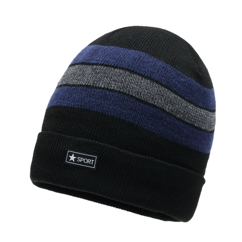 Berretto Invernale da Uomo in Maglia Jacquard Spesso Foderato in Pile Caldo a Righe Berretto Sportivo All'aperto